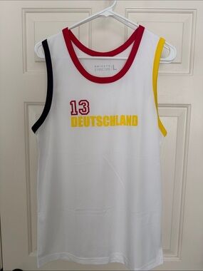 Deutschland 13 White Basketball Jersey with Red, Yellow, Black Trim
